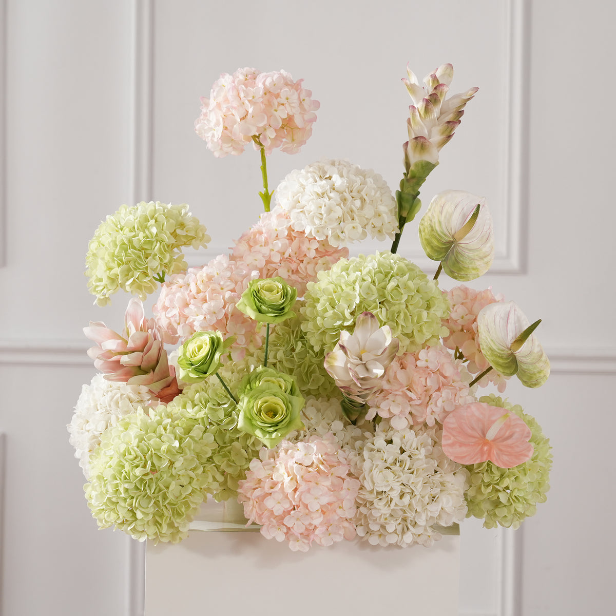 blush and green hydrangea floor flower for ceremony
