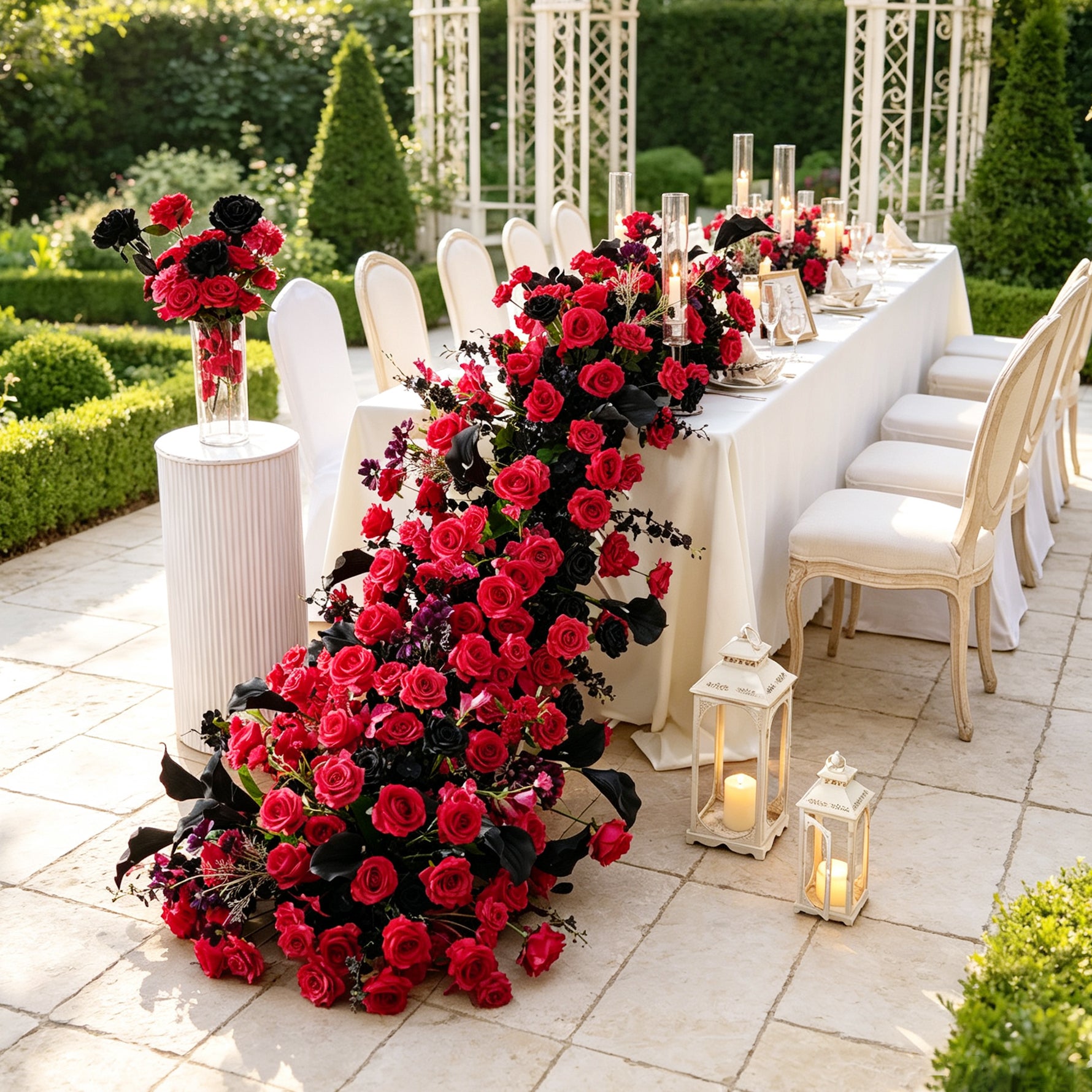 dramatic-silk-floral-runner-for-luxury-wedding
