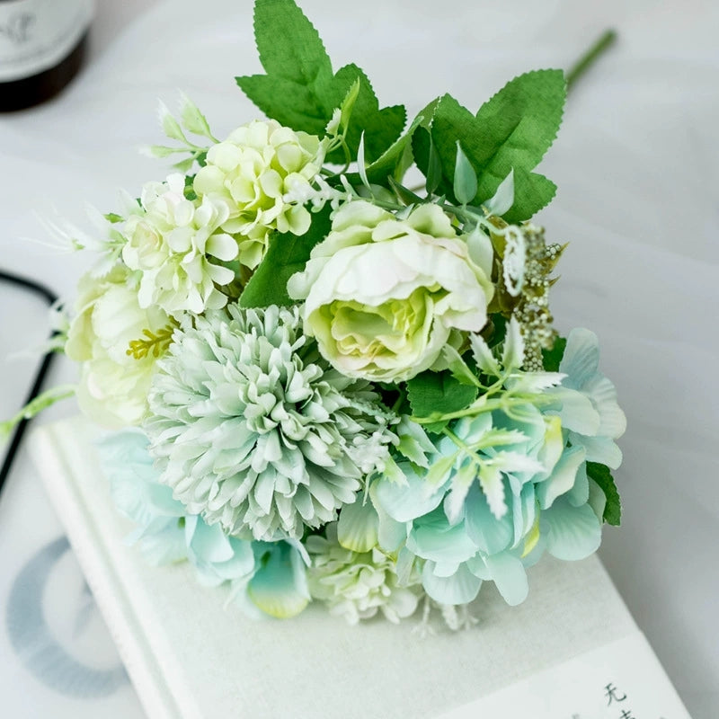 blush mint artificial mixed floral bouquet for party styling
