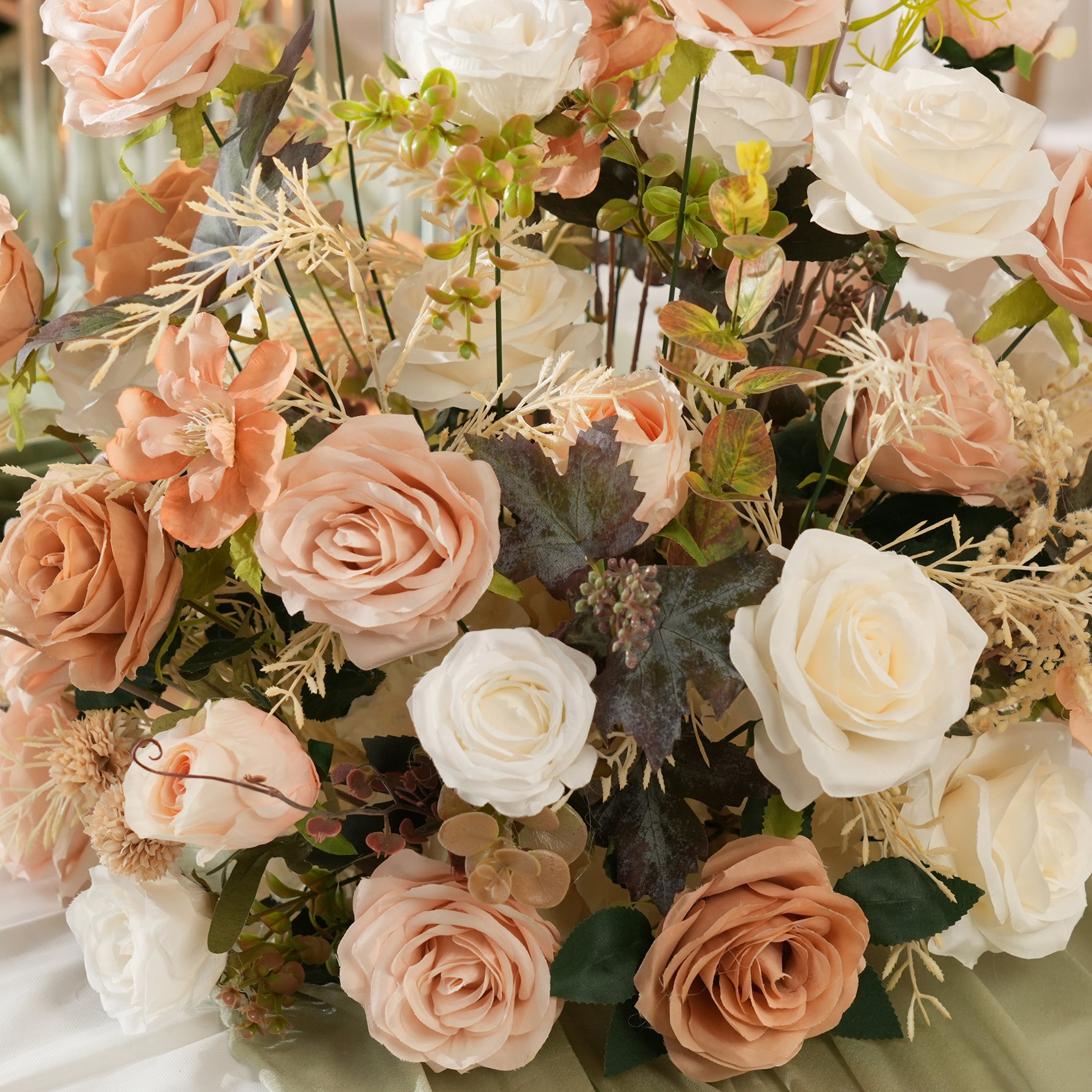 ivory-rose-peach-flower-centerpiece