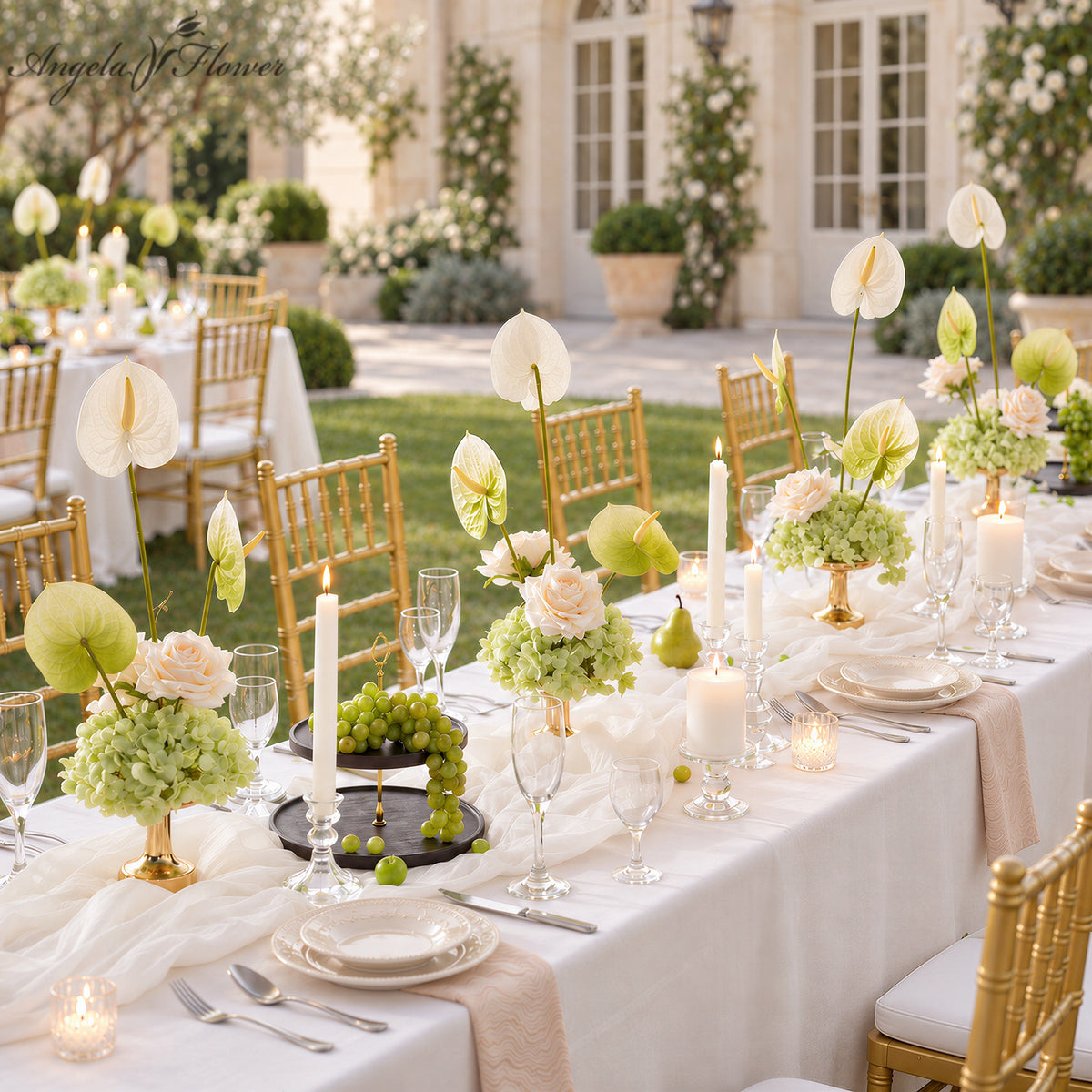 Faux floral centerpiece with candle holder for elegant dining decor