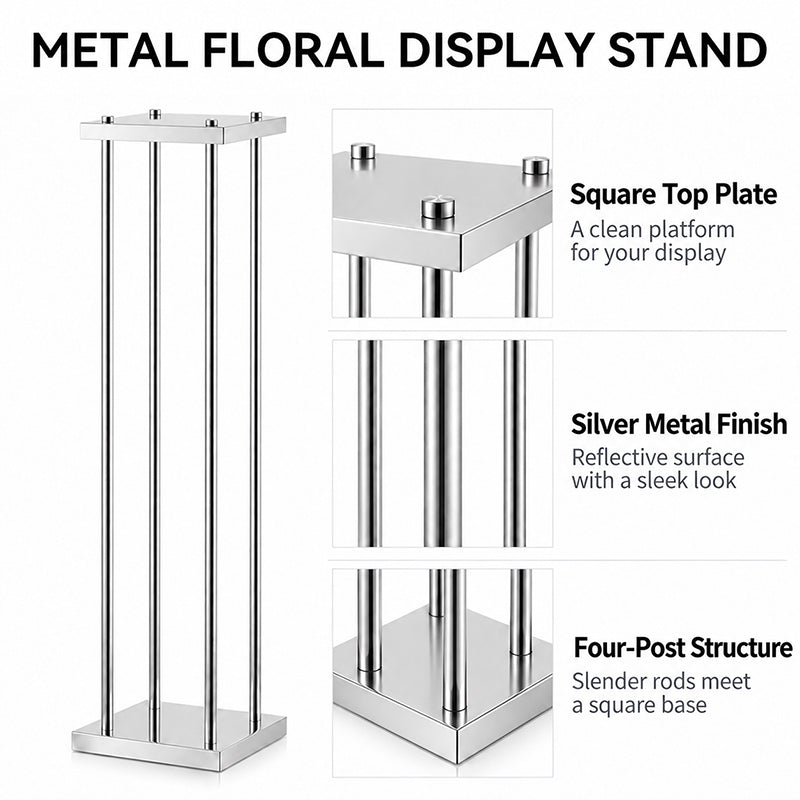 Full set silver pillar stands arranged neatly on light hardwood indoor flooring