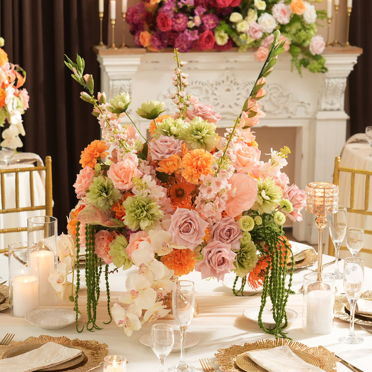 Event dining table artificial flower styling photo