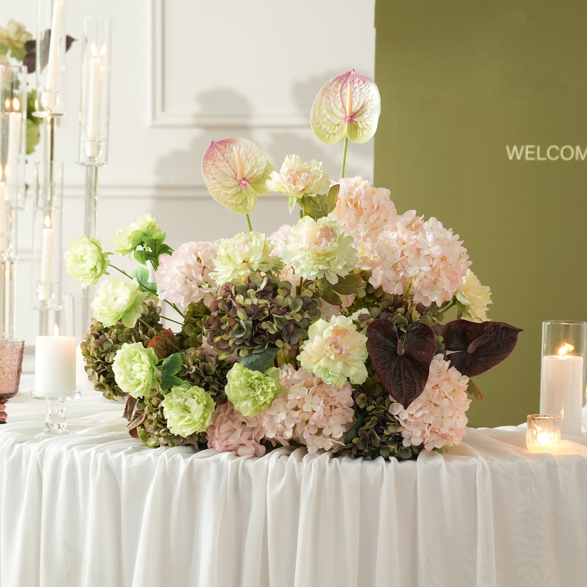 Textured mixed flower floor arrangement