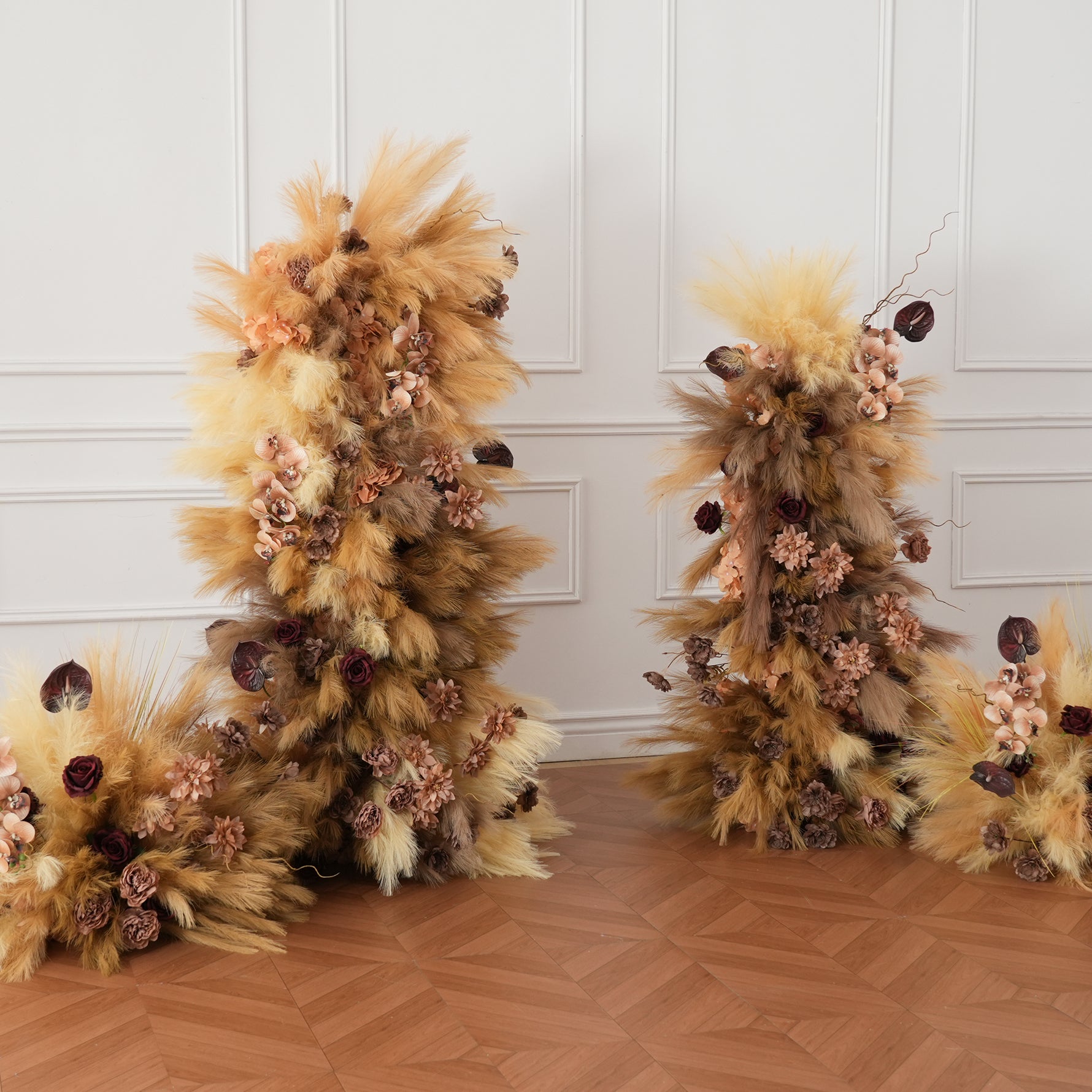 1. Bohemian faux pampas orchid floor decor