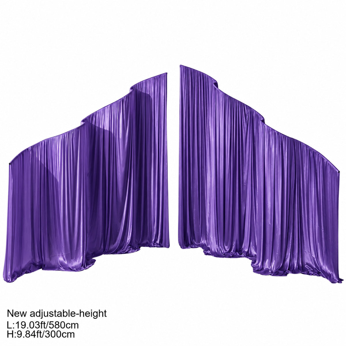 Purple silky satin wedding drape backdrop for outdoor garden wedding ceremony stage