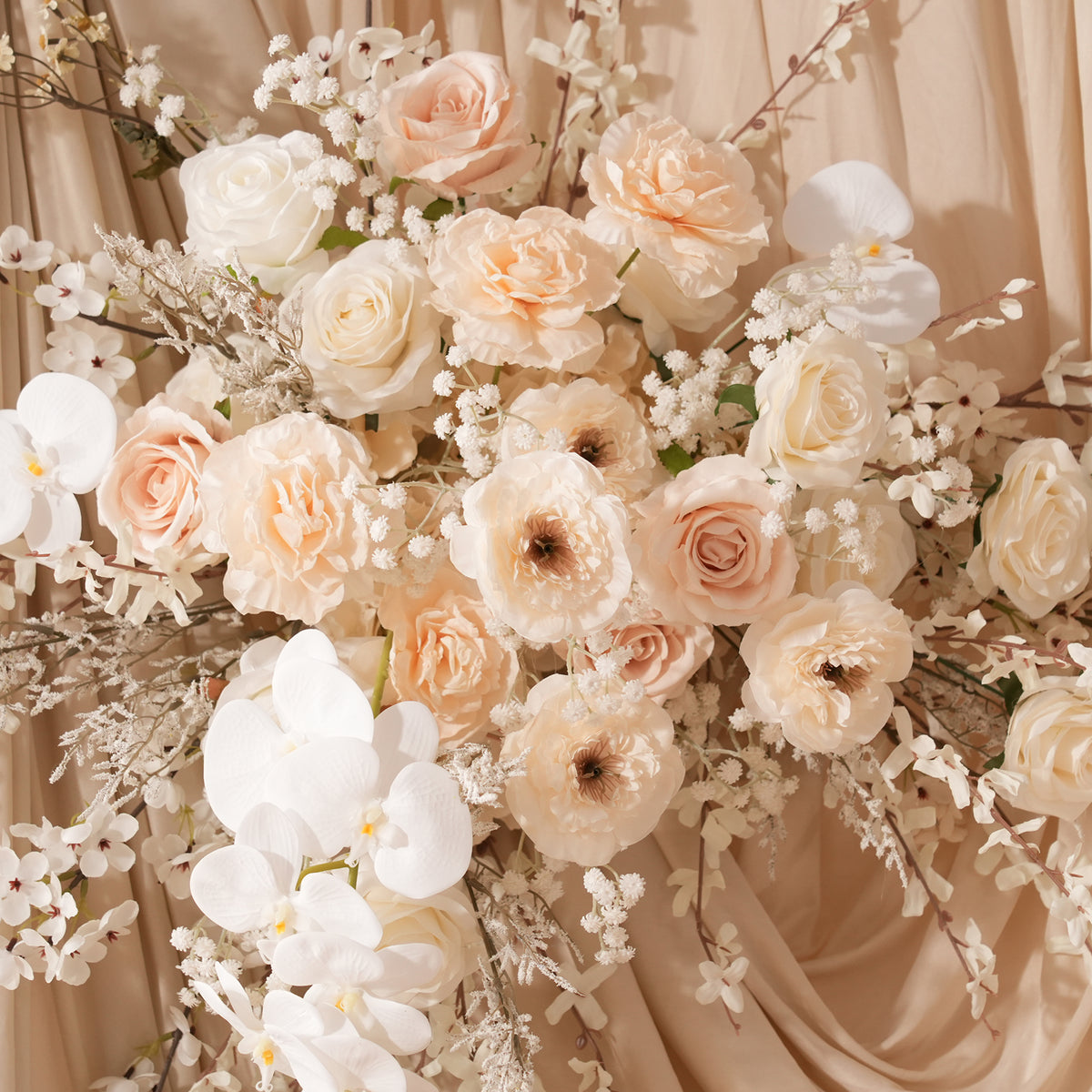 Full set wedding flower layout including swag, corner and center blooms