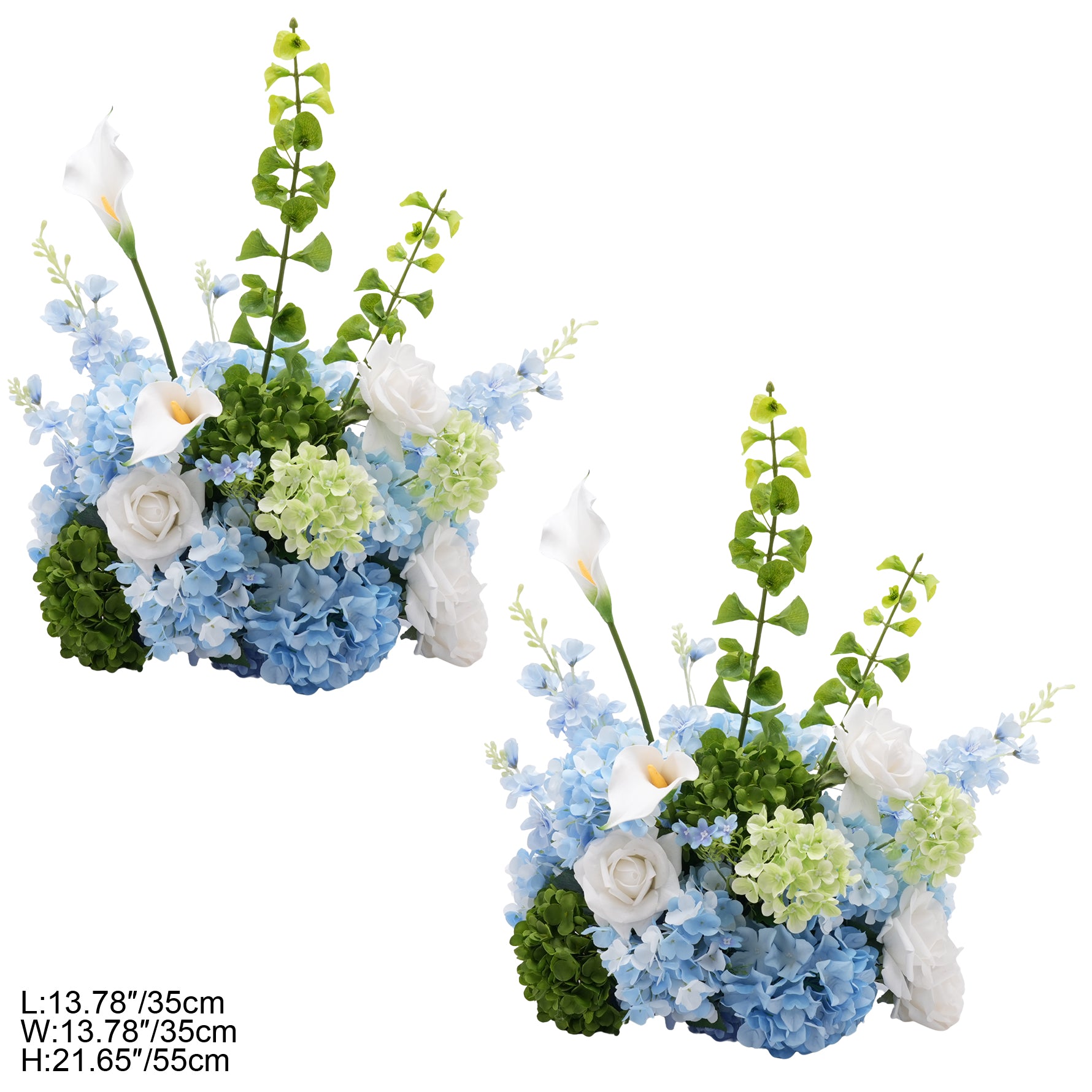 Complete wedding tablescape combining artificial floral arrangements