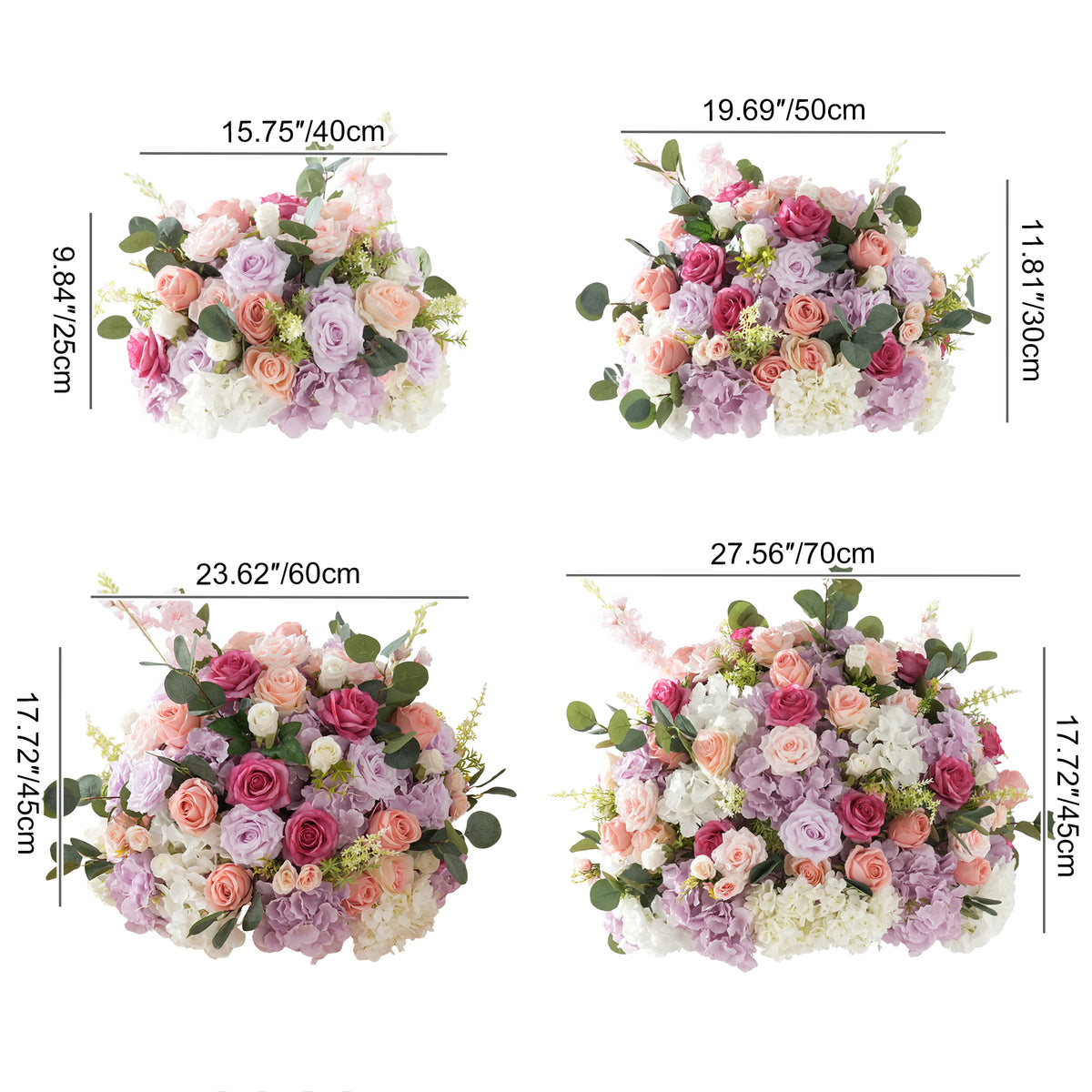 Elegant artificial table floral with pink blossom filler and eucalyptus leaves