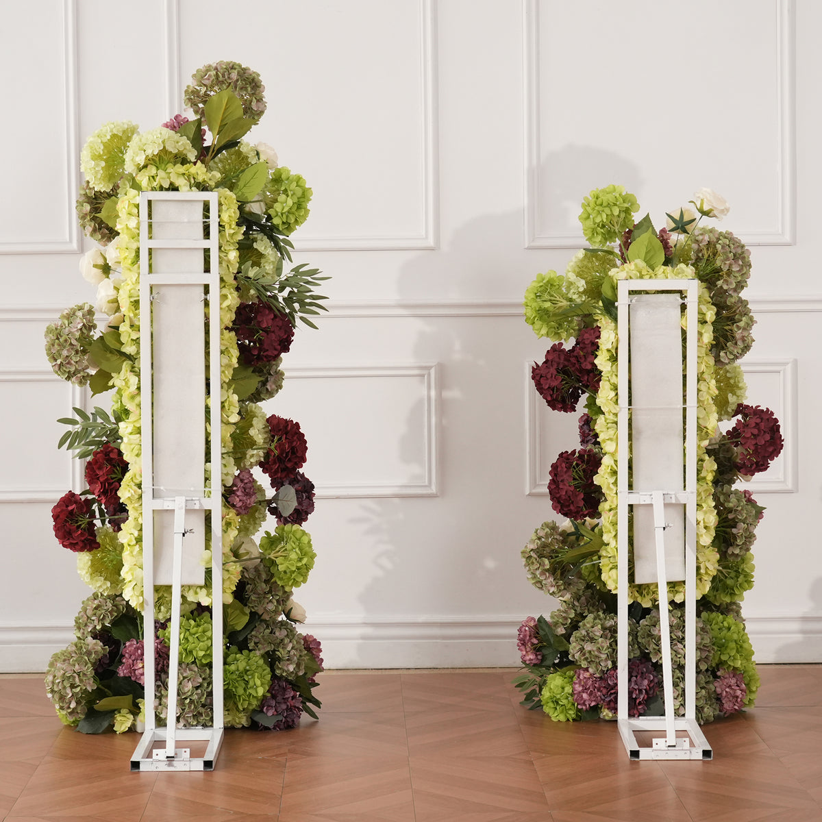 Hydrangea flower pillar for photo booth background styling
