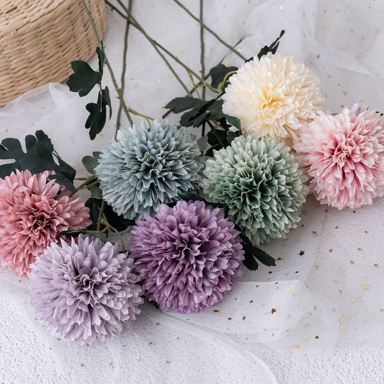 cream_white_silk_pom_pom_flower_stems