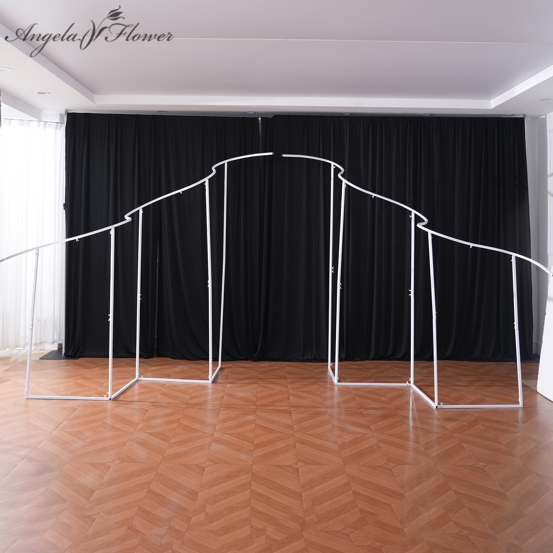 Ceremony photo booth backdrop wavy metal frame