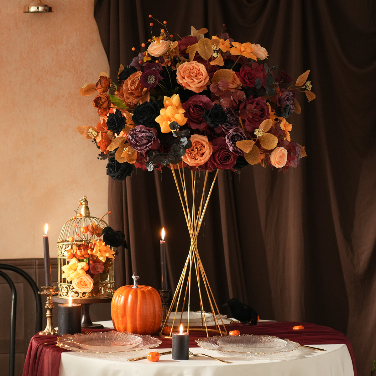 Complete floral set for halloween wedding backdrop design