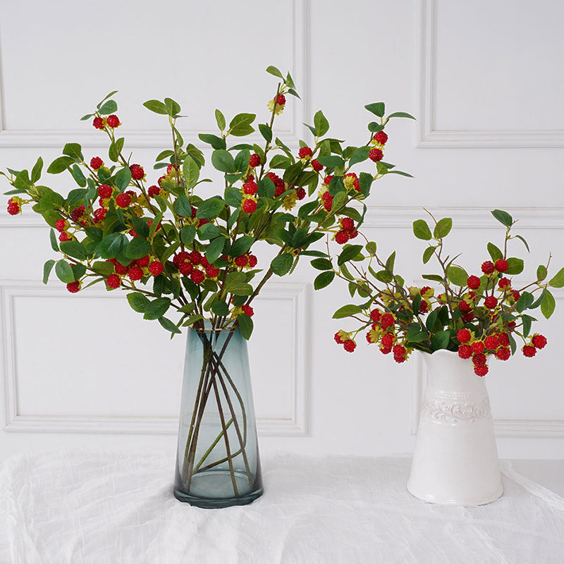 faux raspberry leaves and red fruit decorative stem