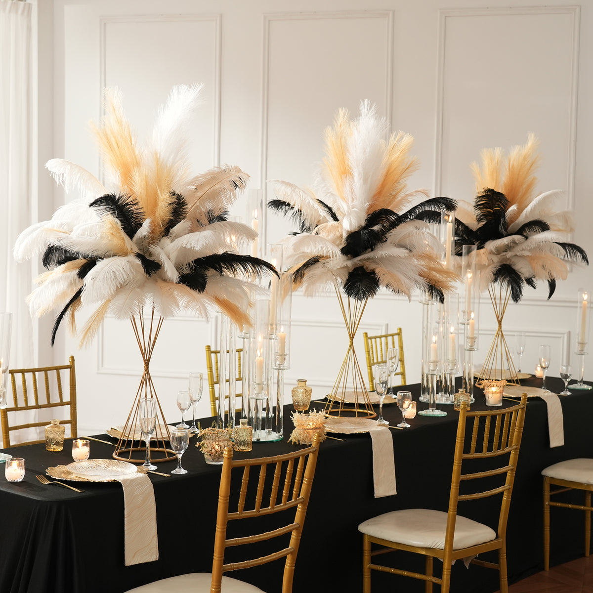 Mixed beige black white ostrich feather bunch for modern event styling