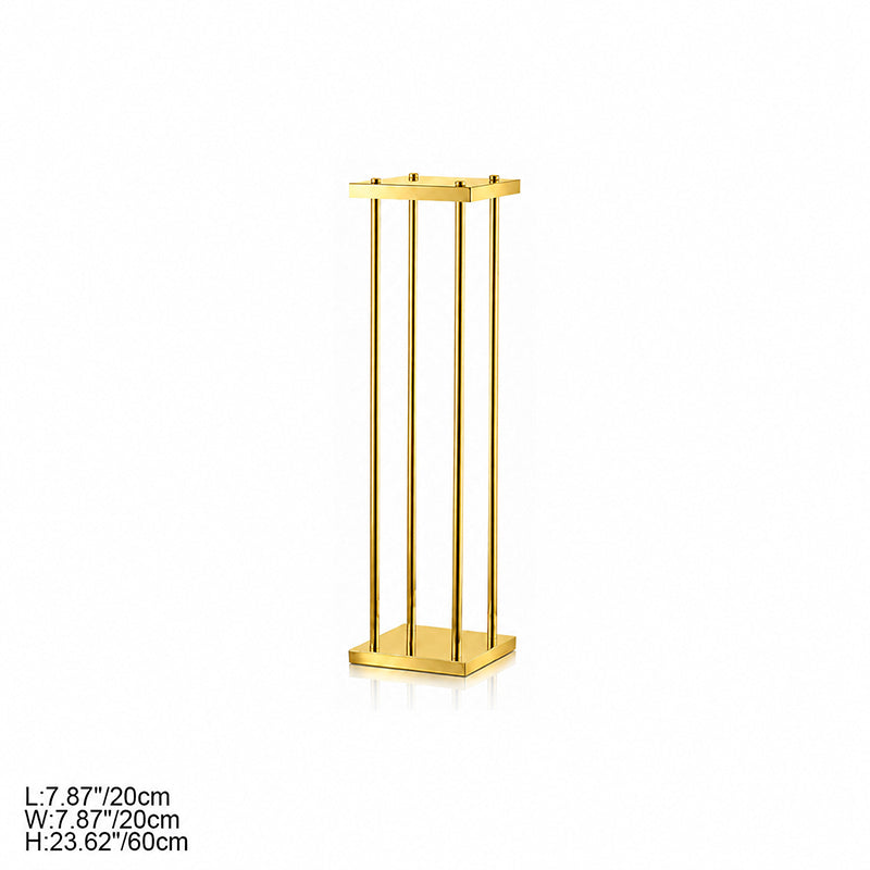 Polished silver wedding pillar stand with size parameters printed on image