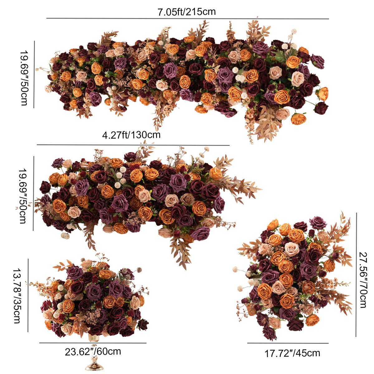 Fall rustic wedding floral swag set for chuppah and backdrop corner decor