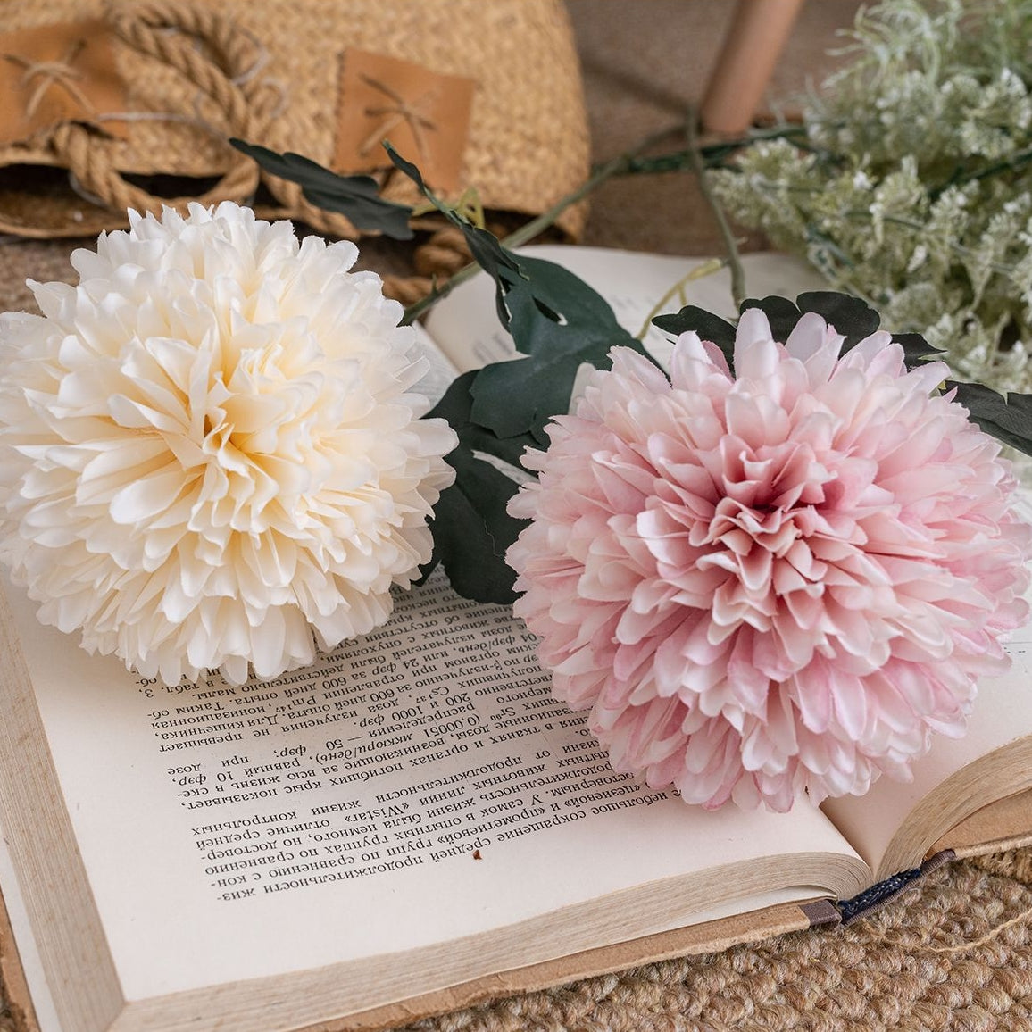 soft_pink_silk_ball_chrysanthemum_stem