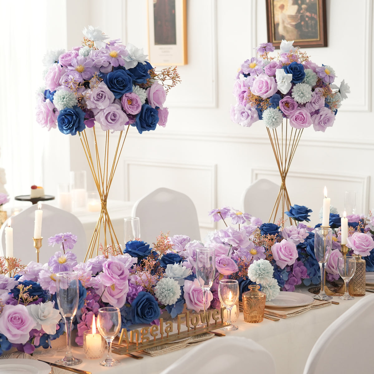 rose flower ball on gold metal stand wedding centerpiece