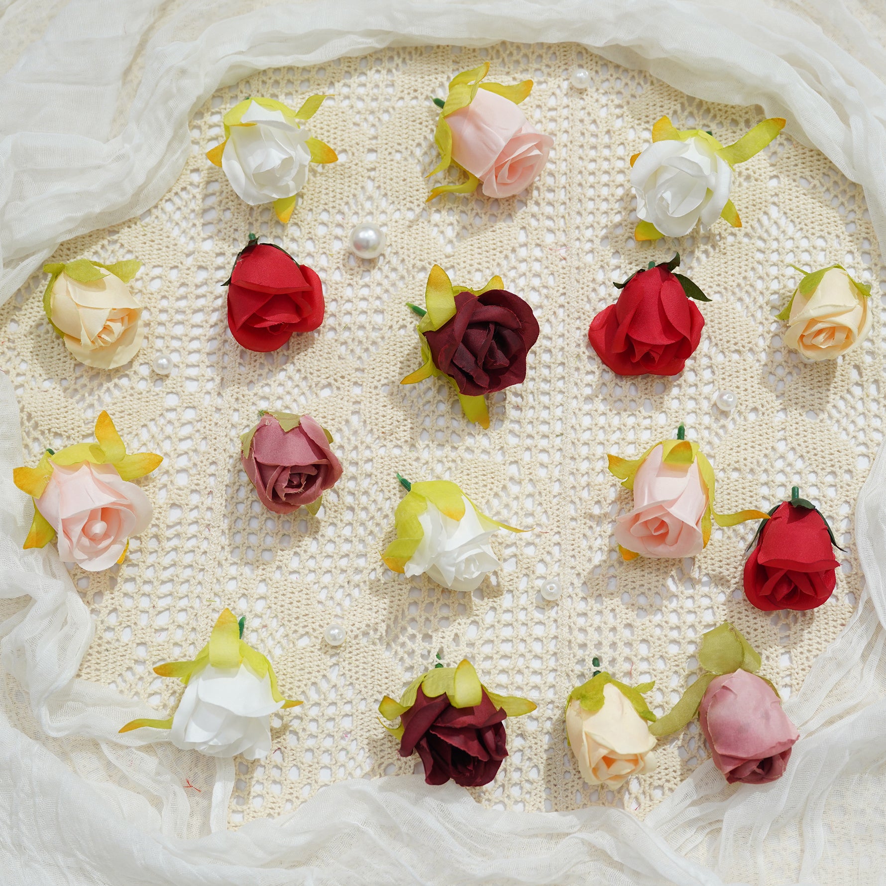 burgundy‑faux‑rose‑bud‑bulk‑wedding‑arrangement