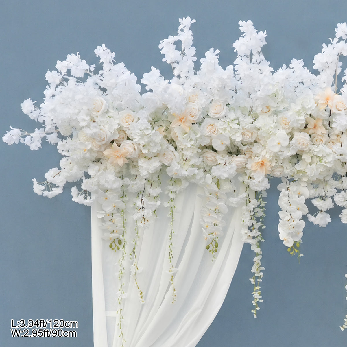 Raspberry wisteria hanging arrangement for event stage