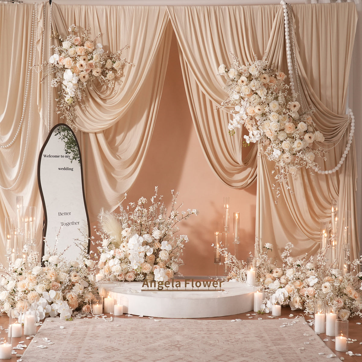 Elegant neutral champagne artificial flower for wedding rental