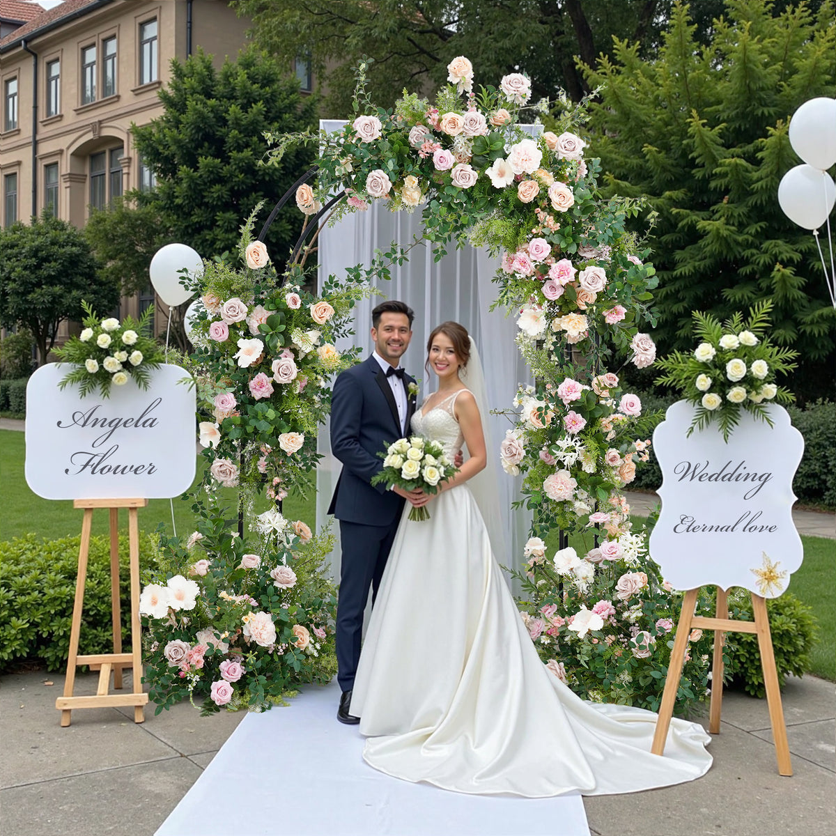 Garden style artificial rose and greenery arch