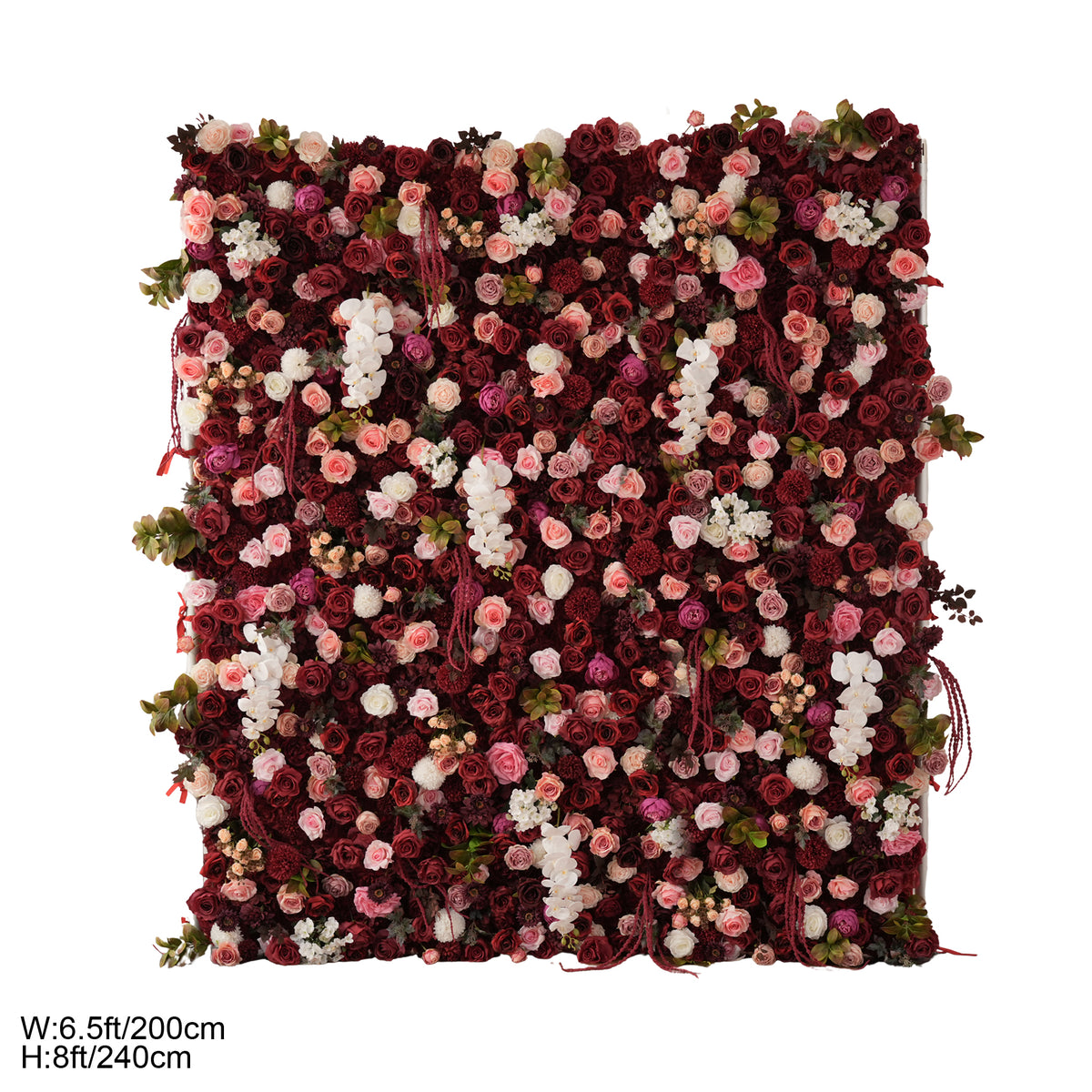 Burgundy flower wall for coastal outdoor wedding