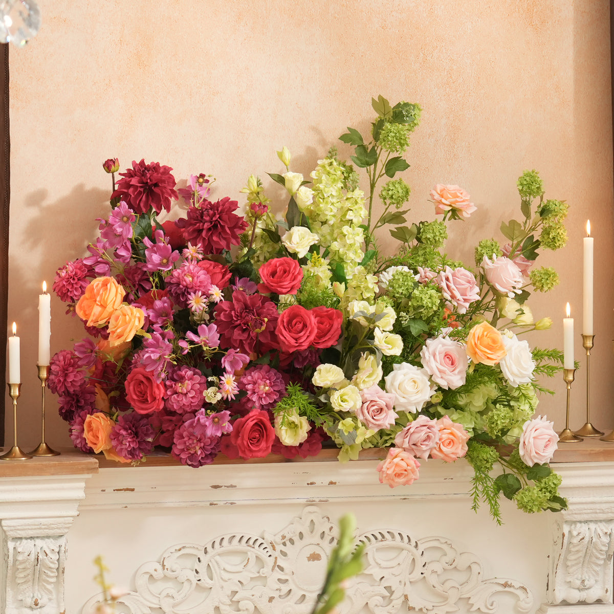 Wedding mantel artificial flower arrangement decor