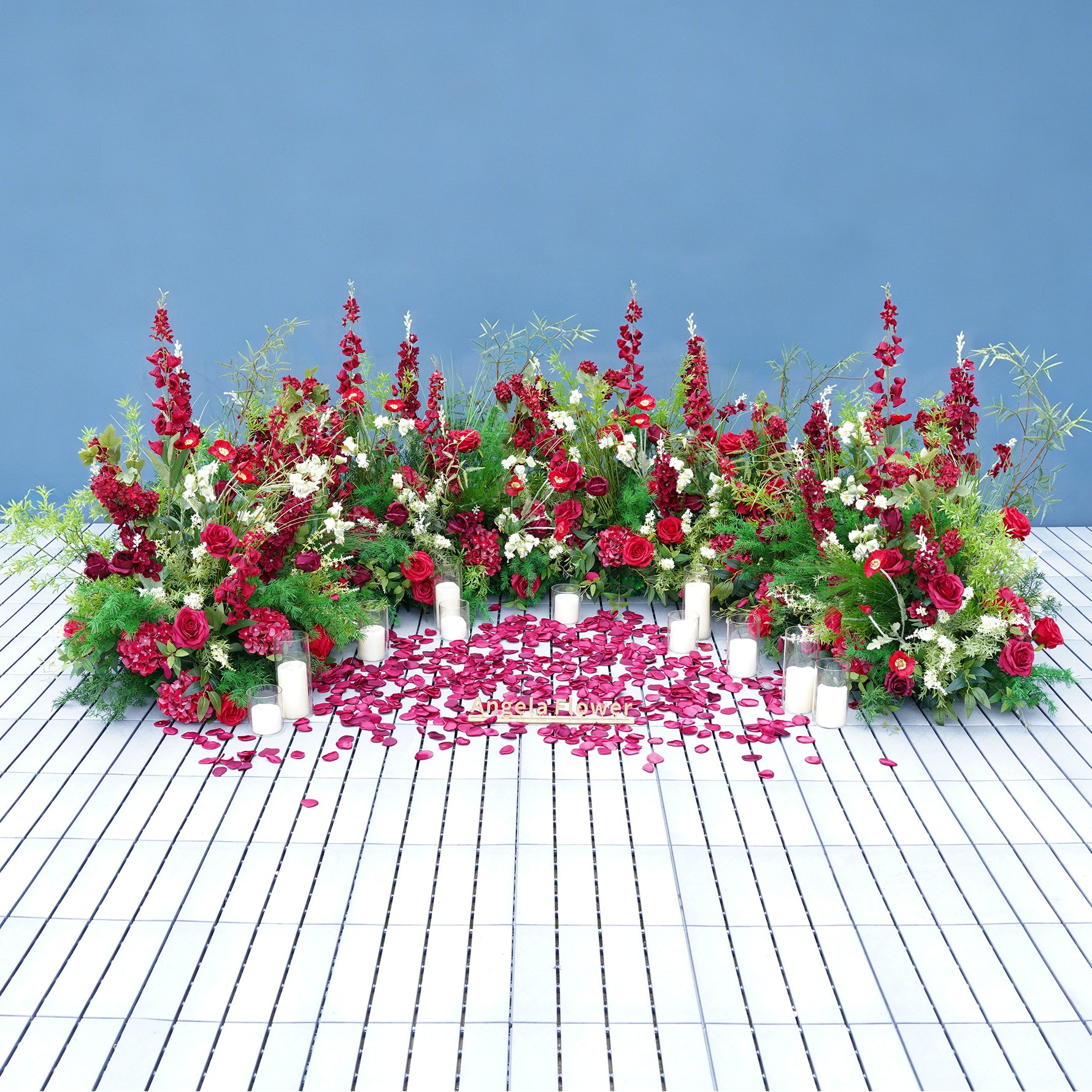 Classic Red Rose Arrangement for Wedding Pathway Decoration