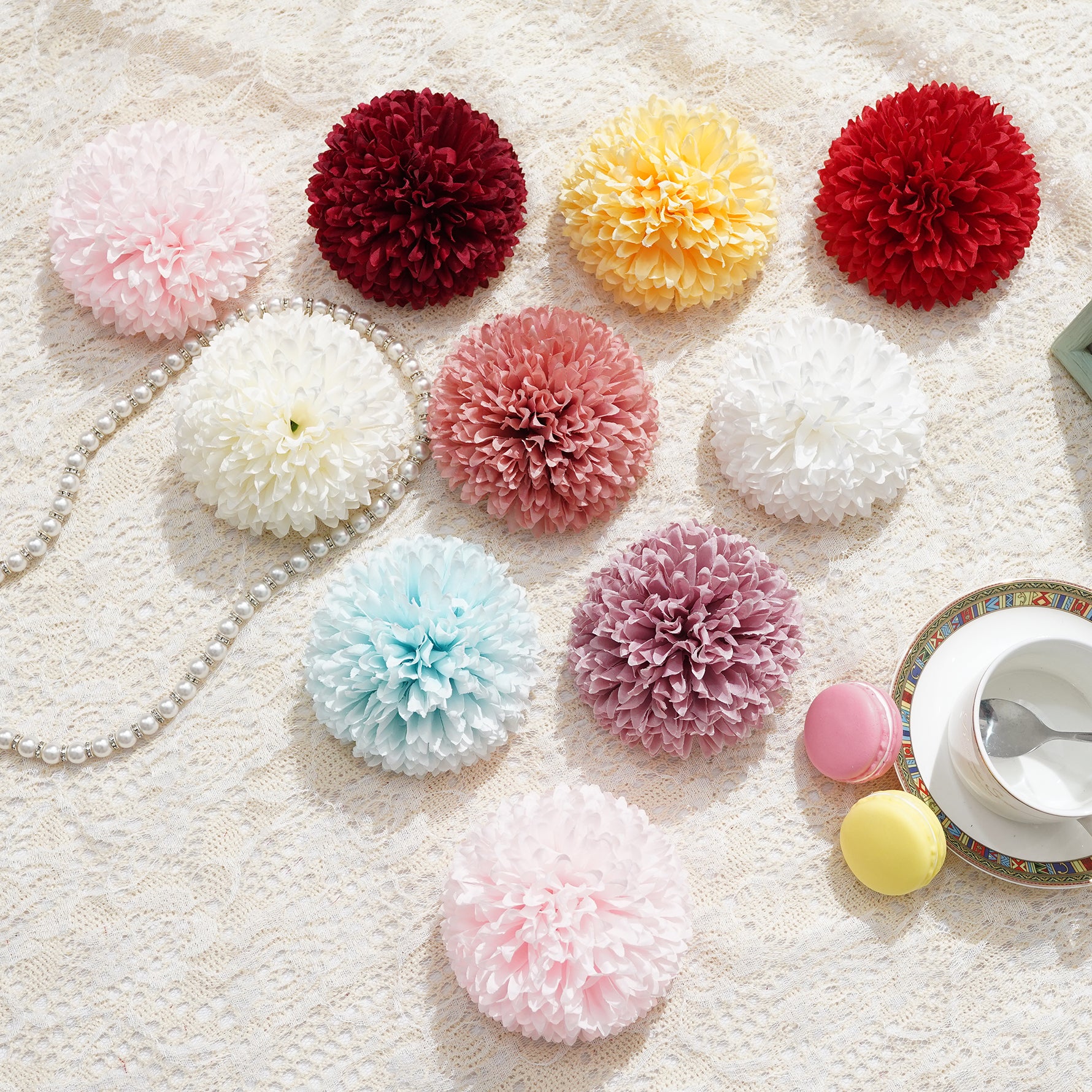 pompom-faux-flower-wedding-backdrop