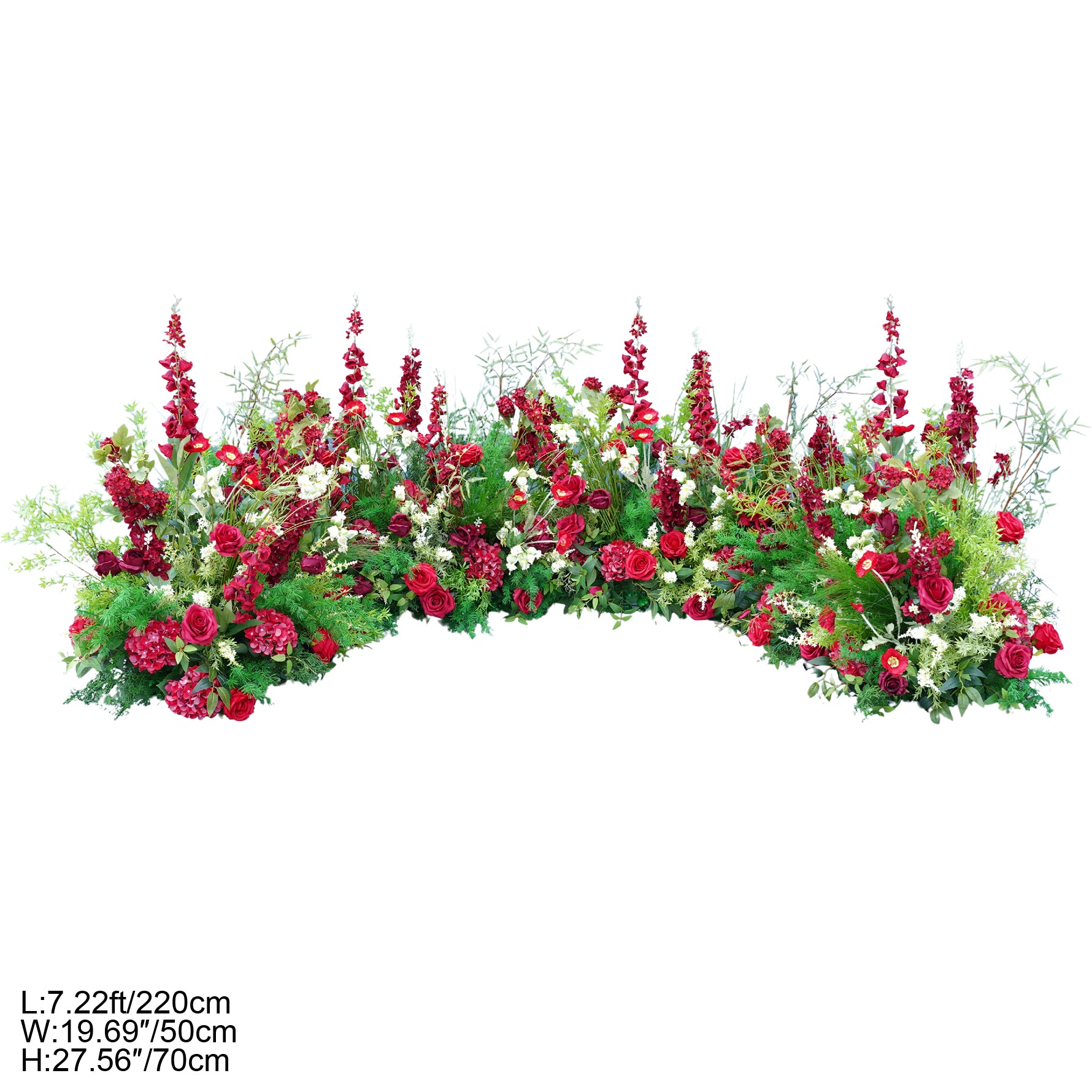 Deep Red Wedding Flower Display with Garden Inspired Greenery