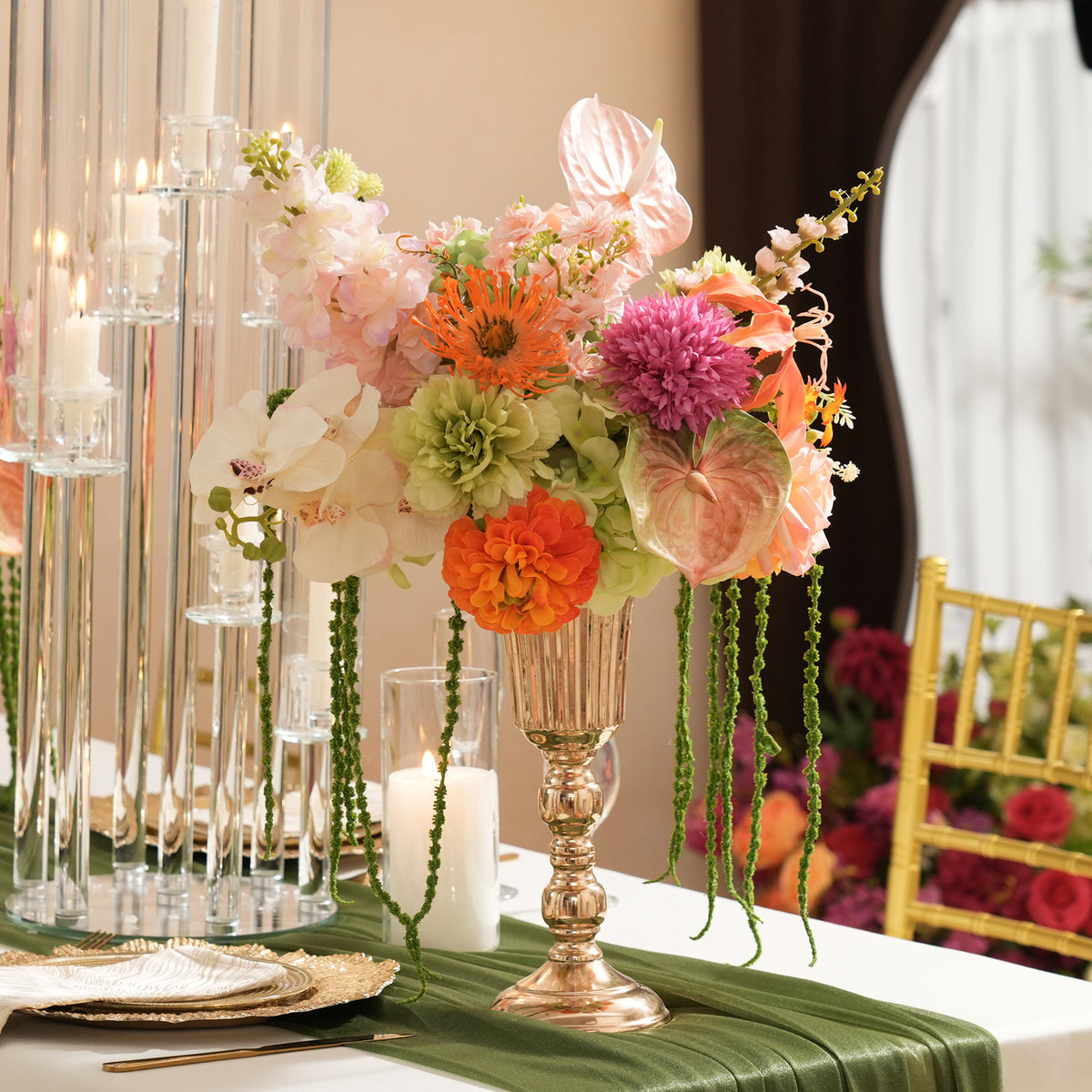 Tall vase artificial flower table centerpiece for event