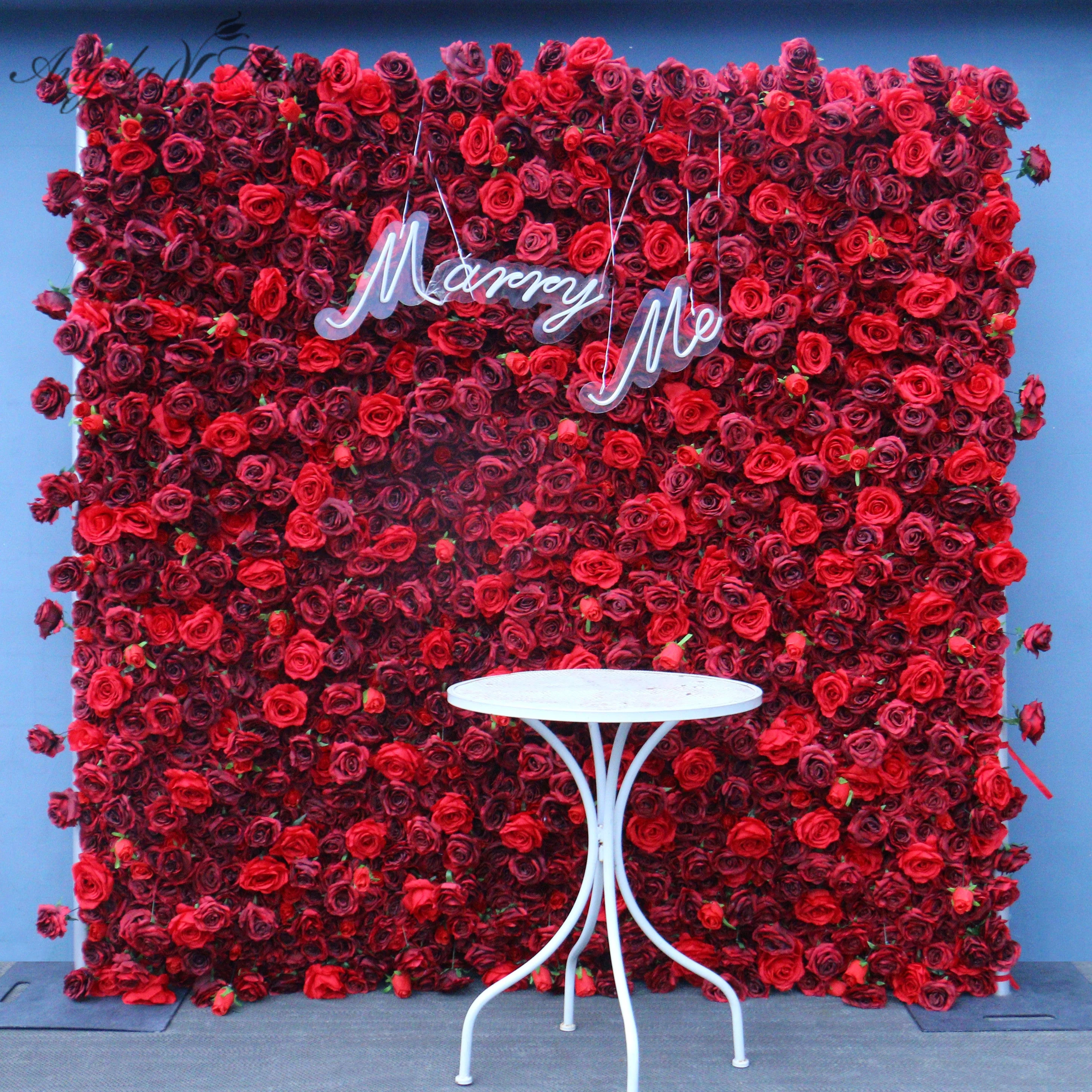Rich burgundy artificial rose panel for bridal shower and engagement party backdrop