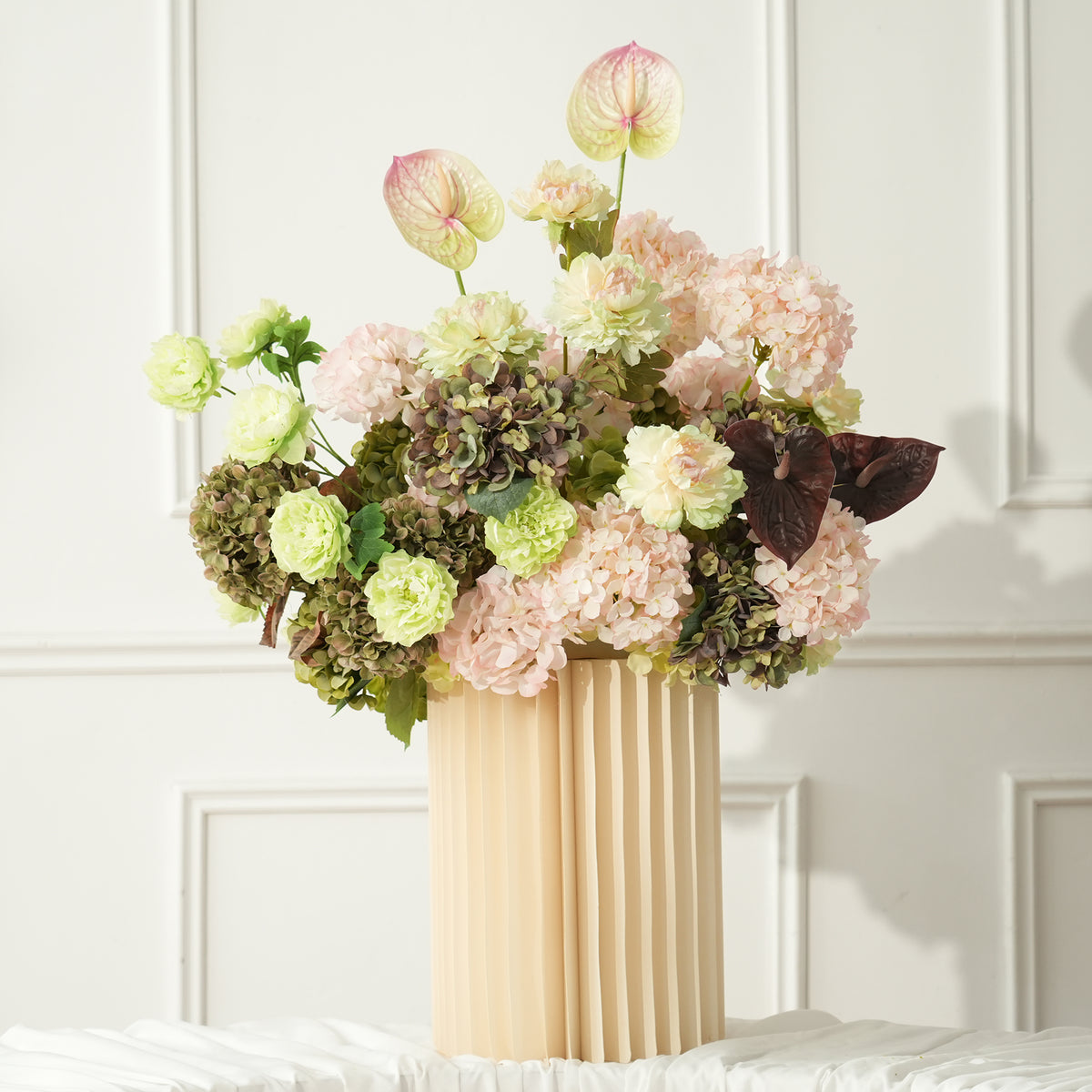 Tall vertical flower wall piece for photo booth