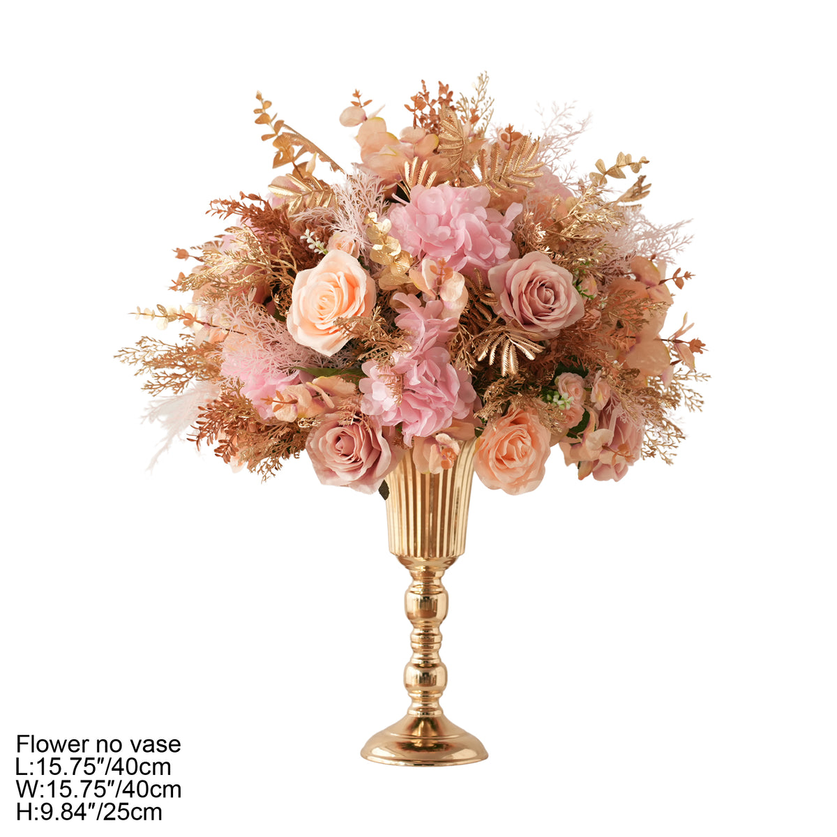 Delicate gold feathery foliage mixed pink flower decor