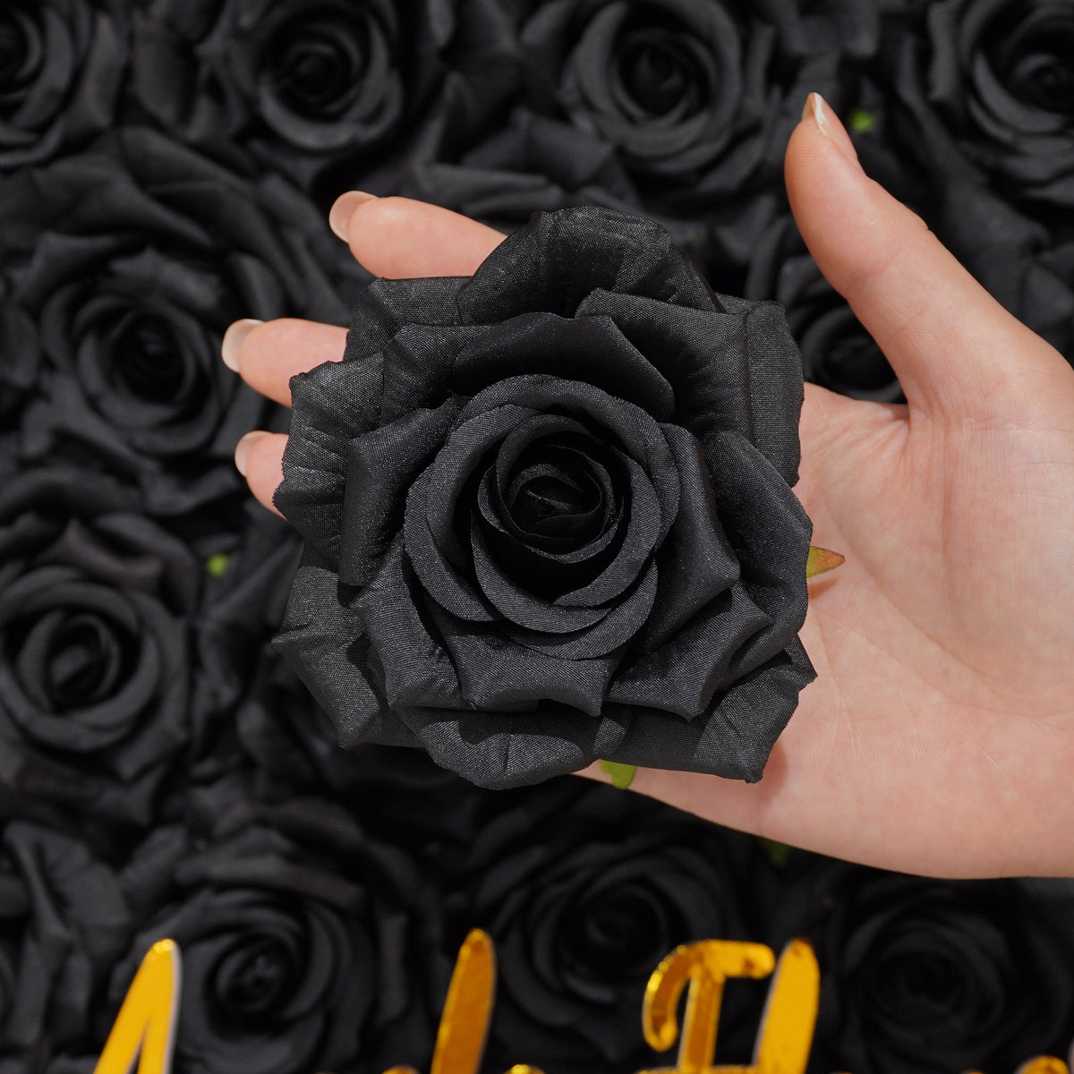 Black peony silk flower head for dark themed events