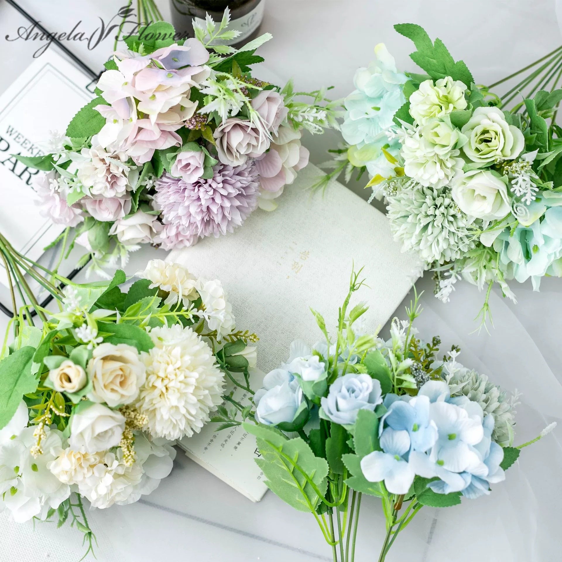 pastel mixed artificial silk flower bouquet for wedding decor