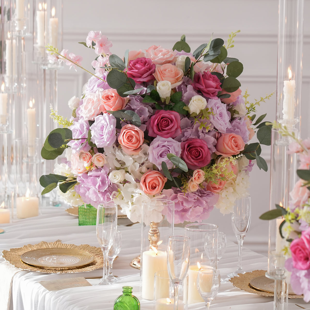 Faux rose greenery table flower ball decor