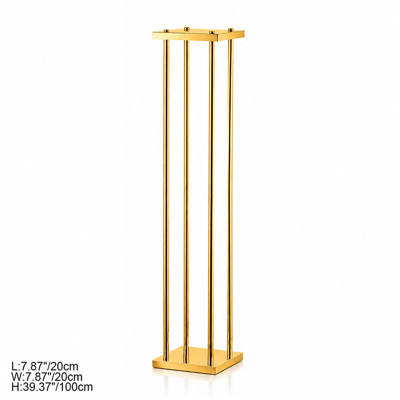 Square top and base metal pillar flower stand with four vertical support bars