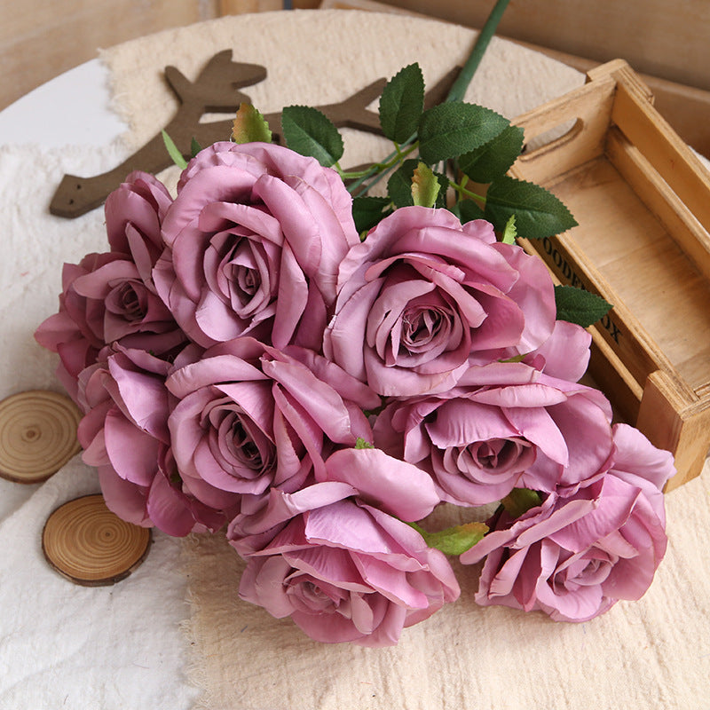 Artificial rose multi-color bridal flower bunch