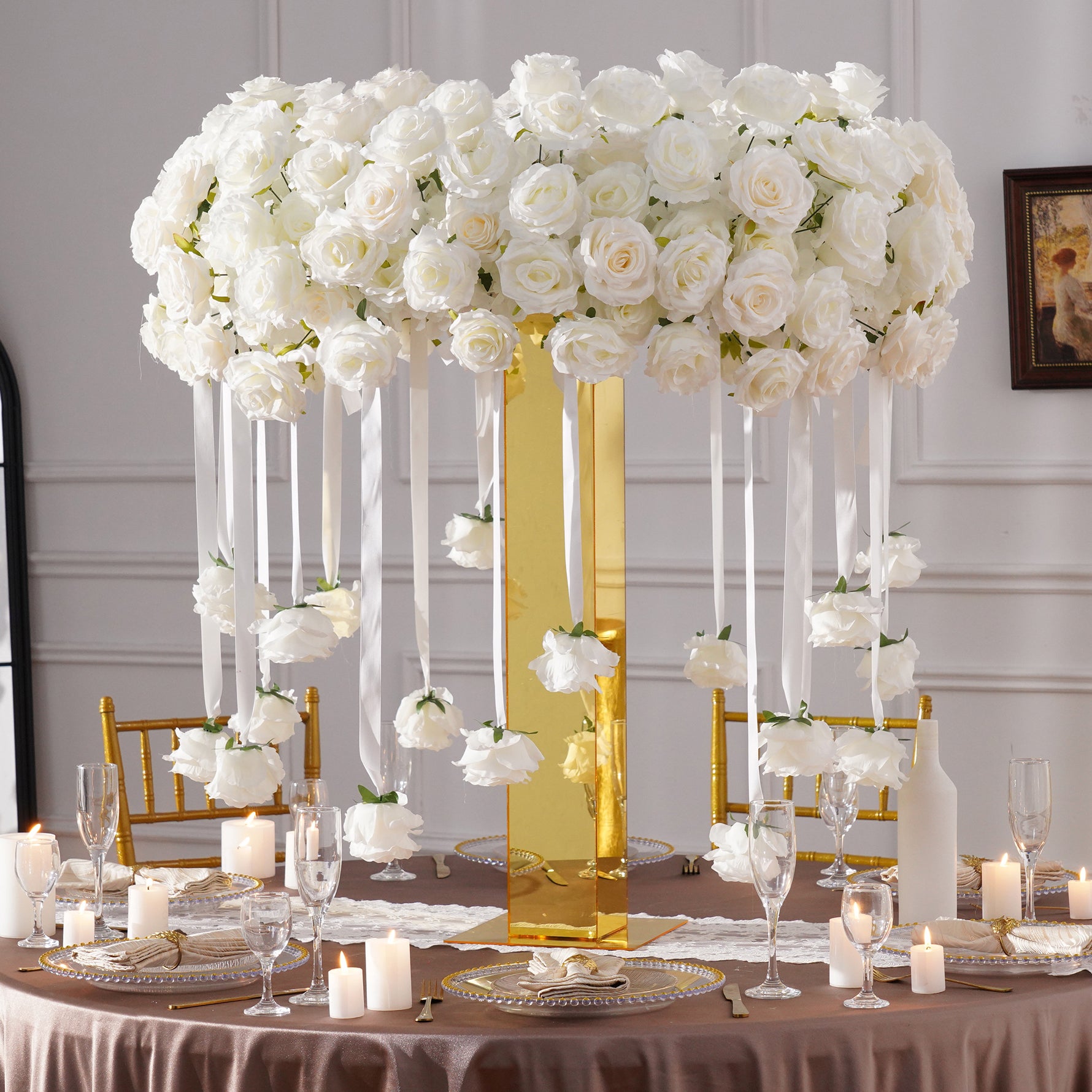 Elegant White Rose Wedding Table Centerpiece Decoration