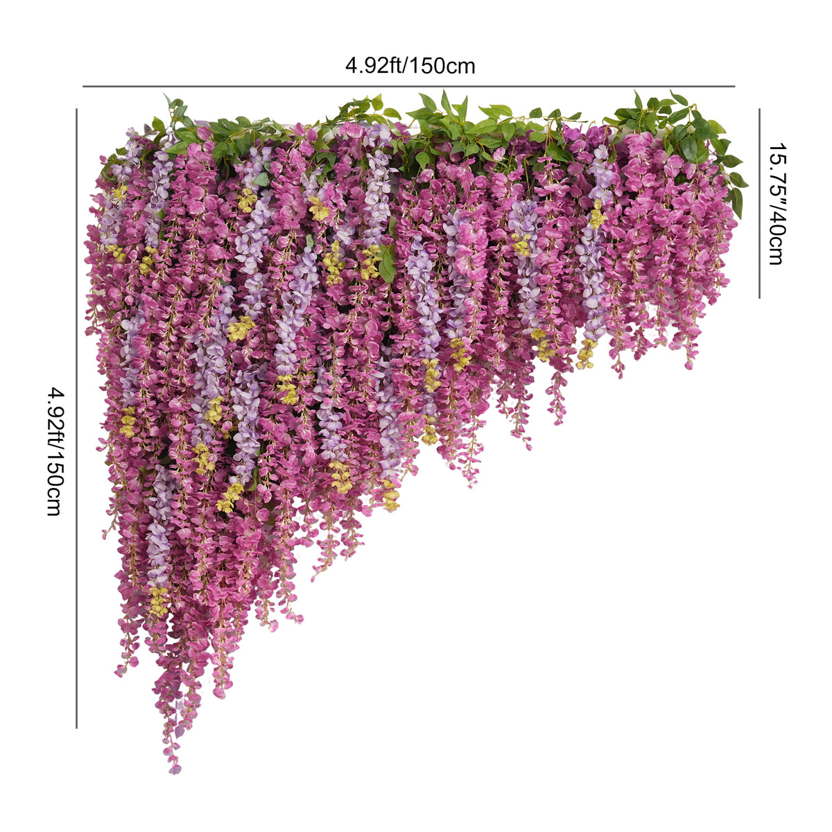 Garden wedding ceremony backdrop with wisteria wall and tulle curtains