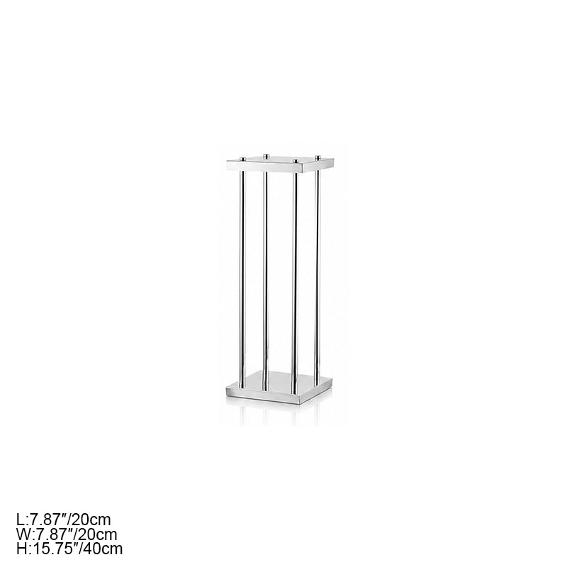 Full white rose flower ball decoration on shiny silver pillar display stand