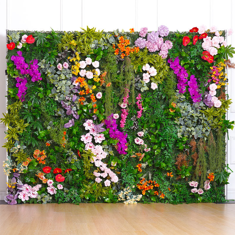 Flower wall displayed on lawn for outdoor wedding decor