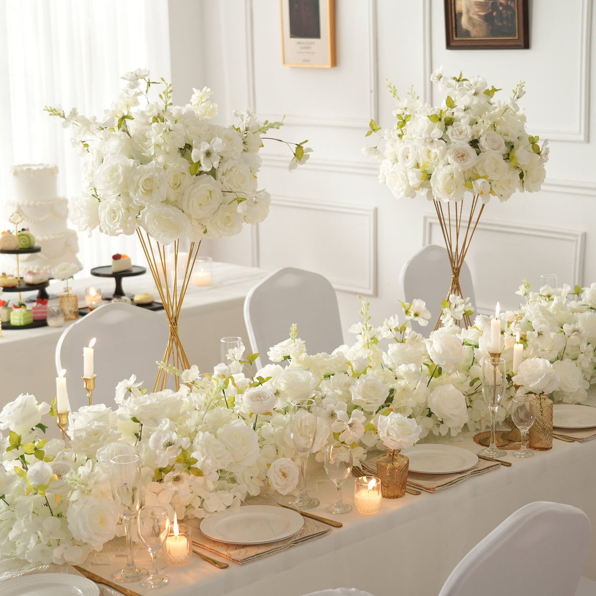 silk flower table centerpiece with candle setting