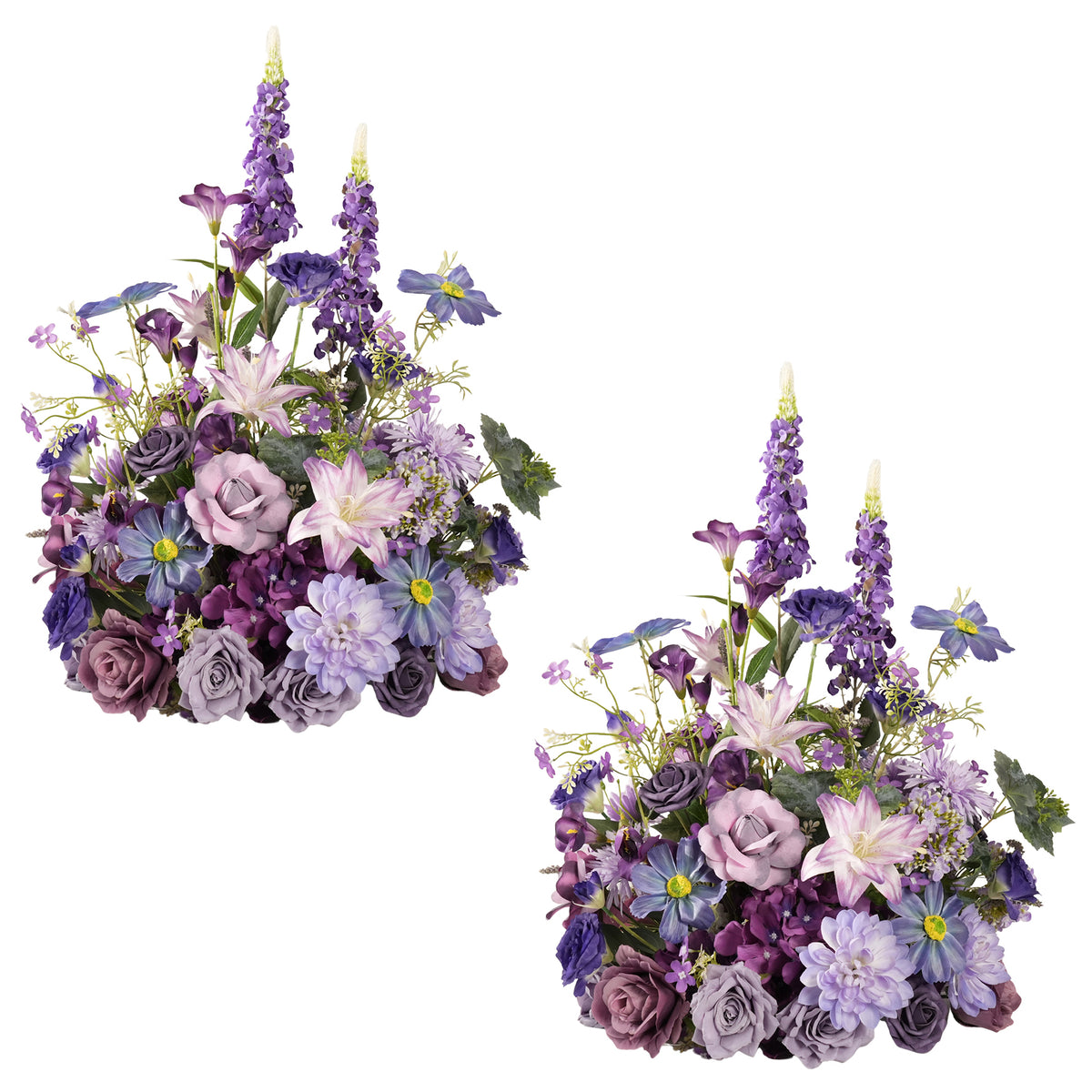 Mauve lily mixed purple silk flower table centerpiece for elegant events