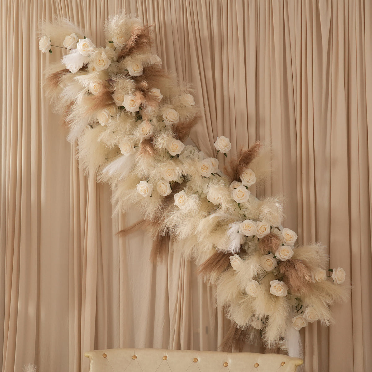 boho wedding backdrop pampas grass floral cluster