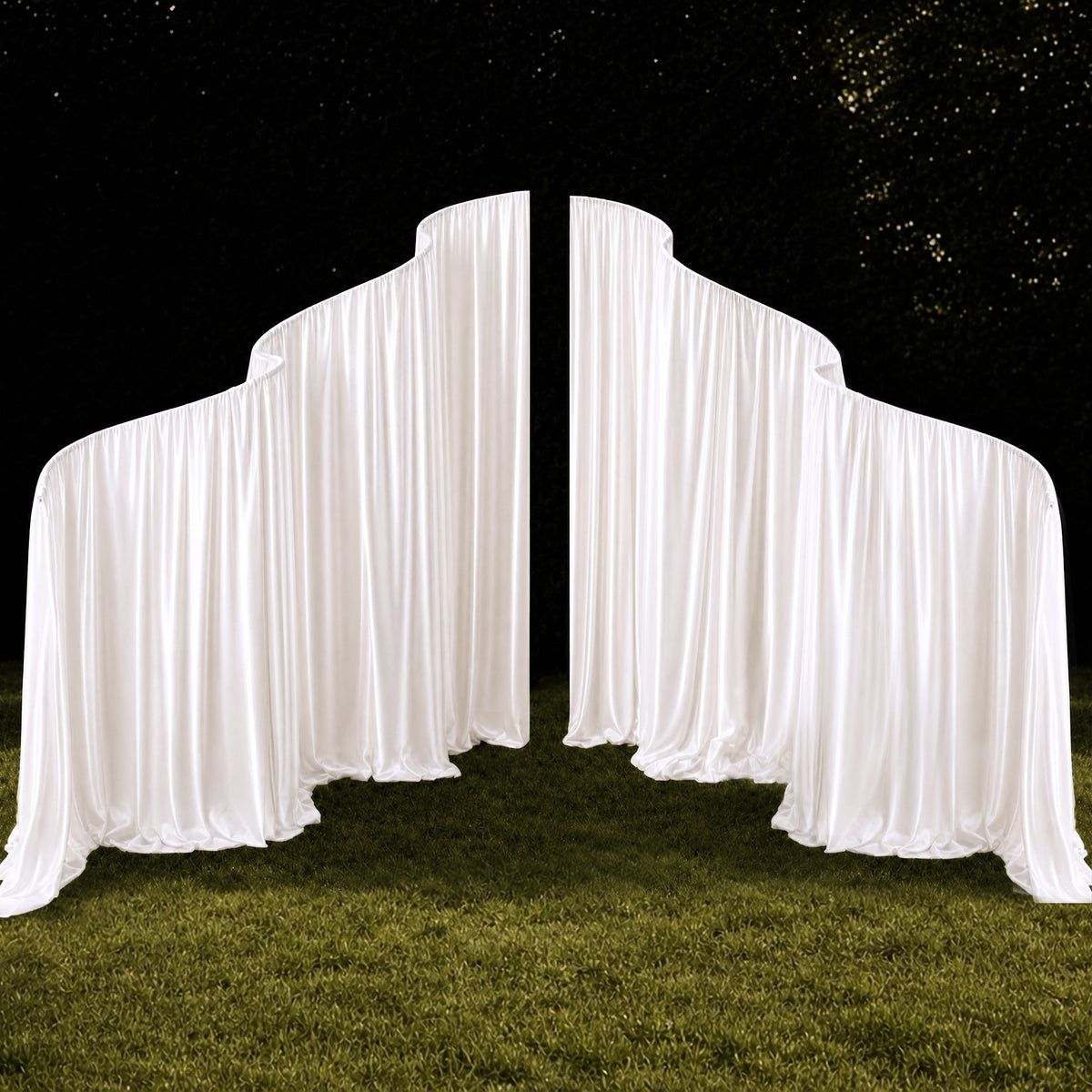Wavy metal wedding backdrop frame for fabric draping