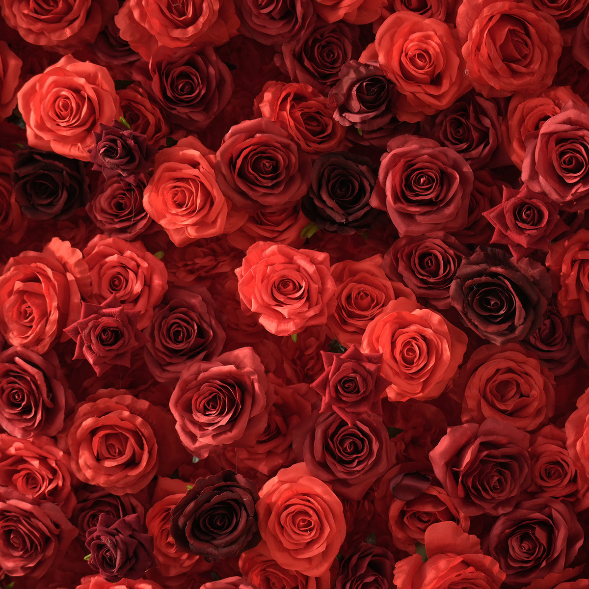 Red heart rose flower wall with candle wedding styling